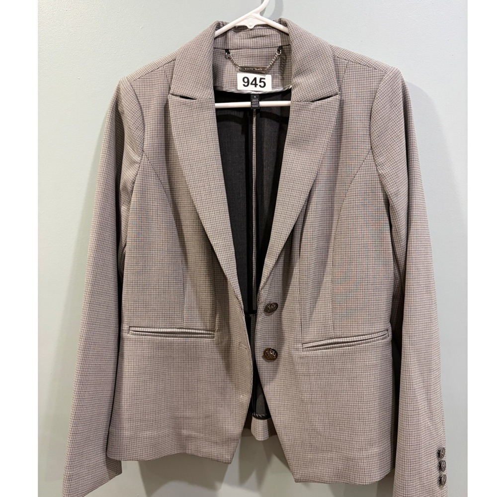 White House Black Market Grey Plaid Peplum Blazer Jacket Size 6 Professional